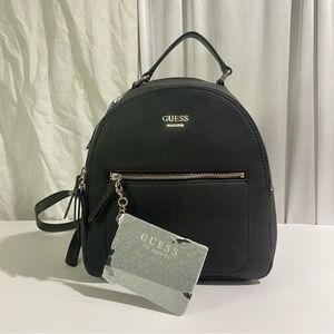 NWT Guess Turley SV755331 Women's Coal Black Faux Leather Logo Backpack W/Wallet